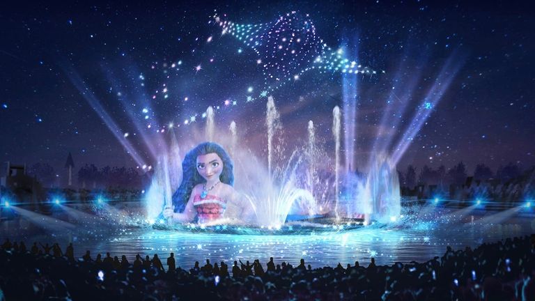 The Disney Cascade of Lights nighttime spectacular will feature the world’s first integration of an aquatic drone system with next-generation aerial drones.