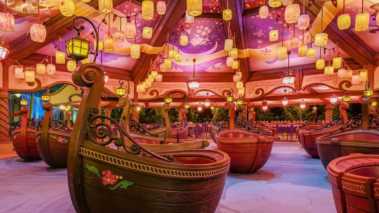 On Disney Adventure World’s Tangled-themed attraction, clients will spin beneath glowing lanterns.