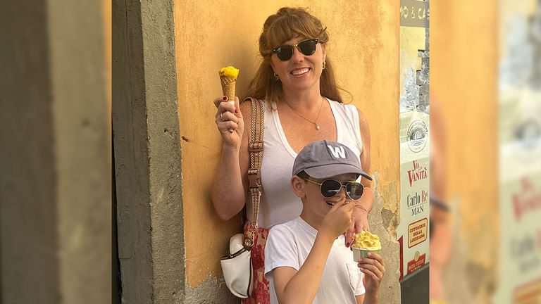The author with her son, enjoying gelato together