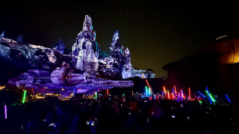 “Shadows of Memory: A Skywalker Saga” presents the legendary story of the Skywalkers on the land’s landmark Black Spires.