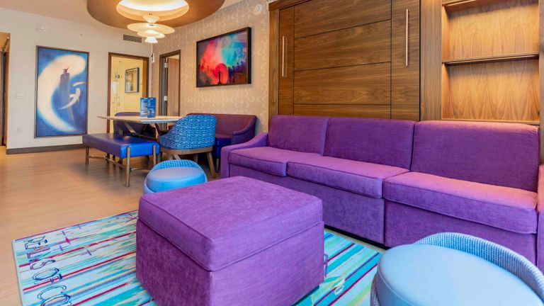 Sleeper sofas offered within a Deluxe Studio at The Villas at Disneyland Hotel are perfect for families with kids.