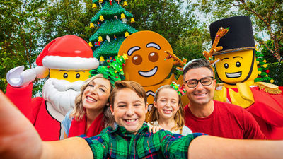Clients can take “elfies” with holiday characters at Legoland Florida.