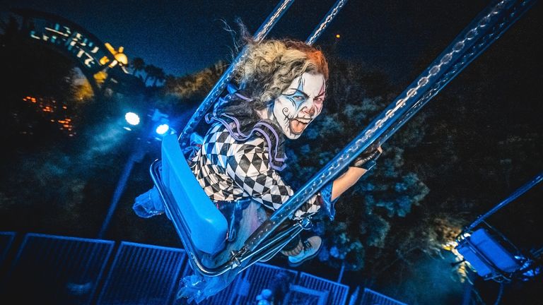 Clients can attempt to calm their nerves during Howl-O-Scream with nighttime coaster rides. Clients can attempt to calm their nerves during Howl-O-Scream with nighttime coaster rides.