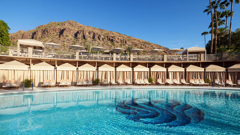 The adults’ pool is laid with Mother of Pearl tile.