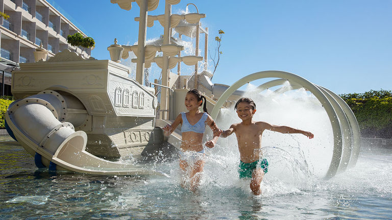 The resort's multilevel waterpark is a hit with kids.