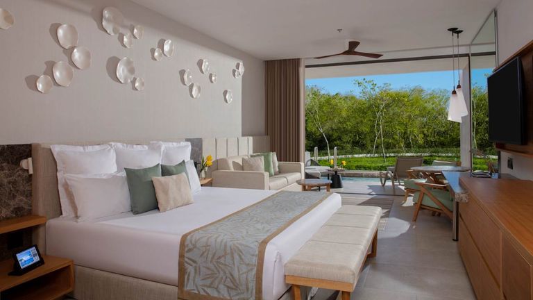 Suites at the resort have comfortable and contemporary design details.