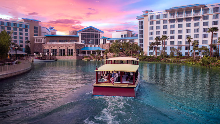 The Caribbean-themed Sapphire Falls Resort is bright and breezy.