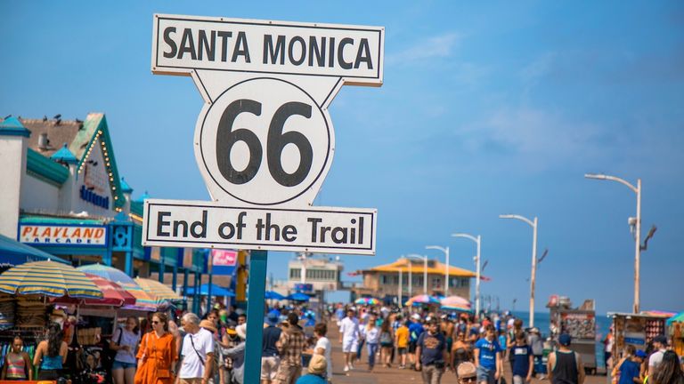 The Santa Monica Pier in Los Angeles is the "End of the Trail."