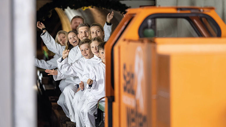 The tour of the Salzwelten salt mine includes an underground mine train.