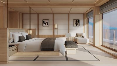 A rendering of a suite onboard the upcoming Amangati by Aman at Sea