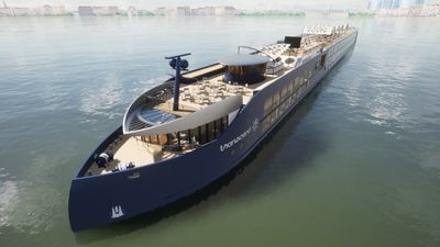 An aerial rendering of Transcend Cruises’ first river vessel, which is set to debut late next year