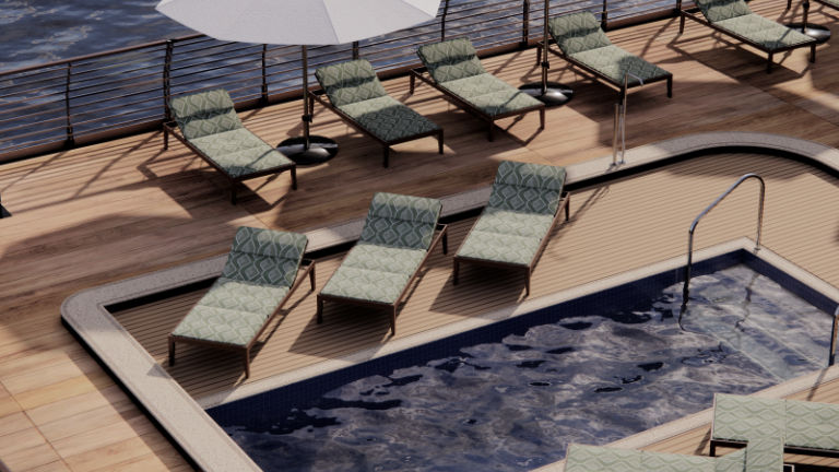 A rendering of the sun deck's pool