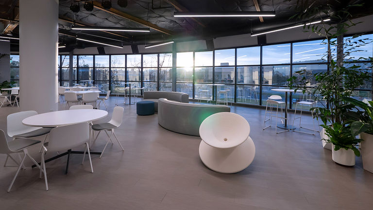 The Innovation Center’s main hub is the atrium, which is meant to encourage community and well-being.