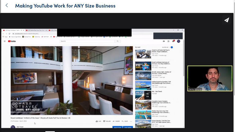 Genung shared his tips for marketing during a workshop titled Making YouTube Work for Any Size Business, held during this year's CruiseWorld conference.