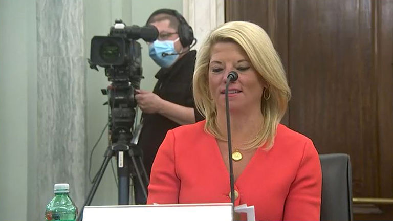 U.S. Travel Association’s Tori Emerson Barnes gives her opening remarks at the inaugural hearing on April 13.