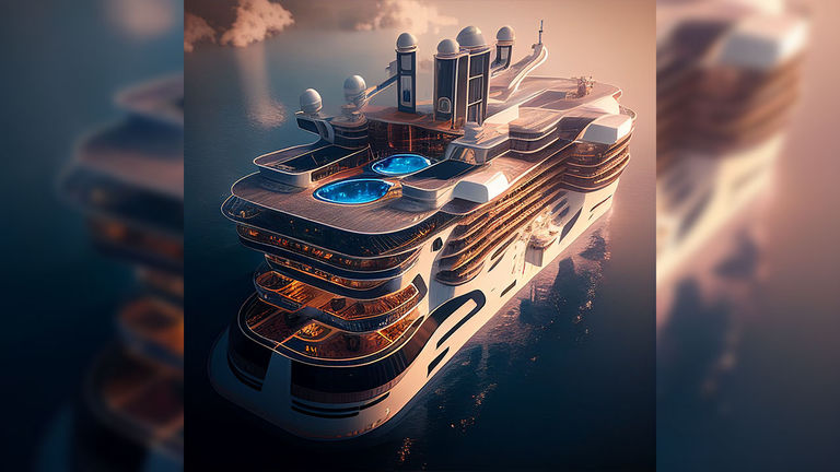 A prompt for a “futuristic cruise ship” generated this image.
