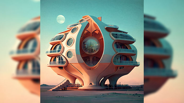 An image created from a prompt for a “futuristic hotel”