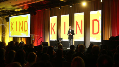 Terry Dale, president and CEO of USTOA, led general sessions at the conference, which featured a theme of kindness.