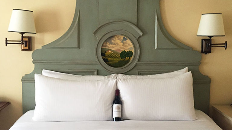 Headboards at Fairmont Sonoma Mission Inn & Spa feature original art from 1927. // © 2016 Valerie Chen