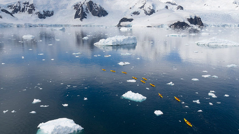 Or, if clients prefer to be active, they can kayak Antarctica with Seabourn Cruise Line. // © 2017 Seabourn Cruise Line