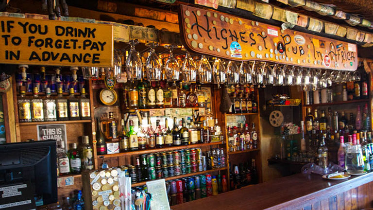 Inside Sani Mountain Lodge, which offers visitors good food and even alcoholic refreshments // © 2014 Devin Galaudet