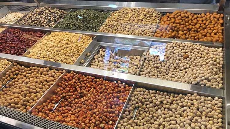 Before leaving Lebanon, travelers can fill a few bags with a variety of Lebanese nuts at Alrifai. // © 2017 Giselle Abcarian