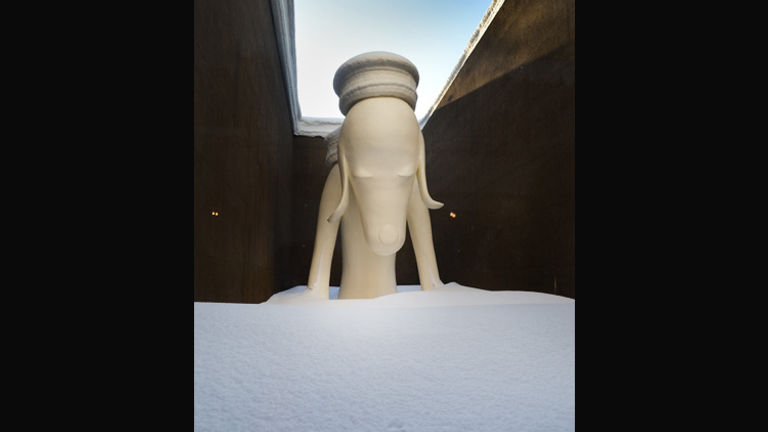 Yoshitomo Nara's 'Aomori-Ken' dog statue measures nearly 28 feet tall. // (c) 2013 Mindy Poder