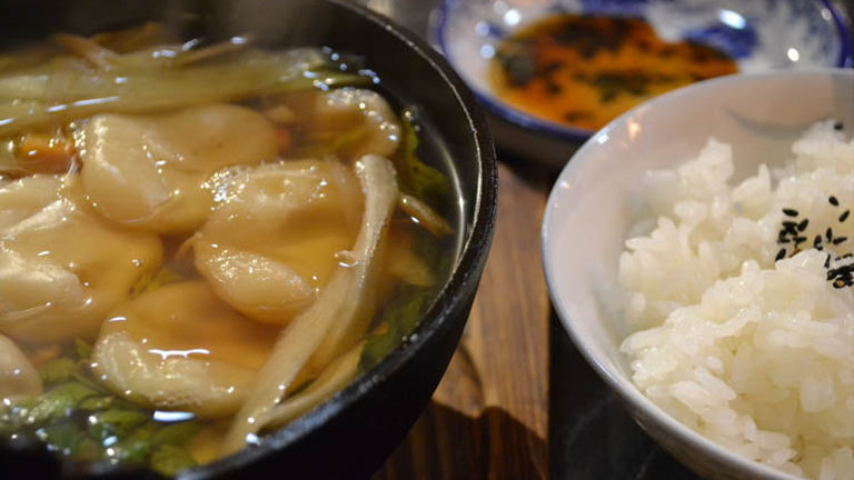 In addition to tsugaru-jamisen, Anzu treats guests to local delicacies and handmade food, such as this wonton soup. // (c) 2013 Mindy Poder