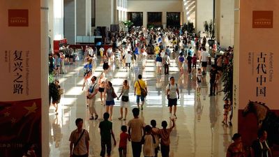 The foyer of Beijing's National Museum of China is often full of visitors eager to see the site’s collection of communist artwork. ‬// © 2014 Shane Nelson