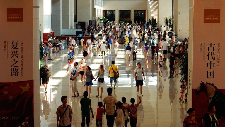 The foyer of Beijing's National Museum of China is often full of visitors eager to see the site’s collection of communist artwork. ‬// © 2014 Shane Nelson