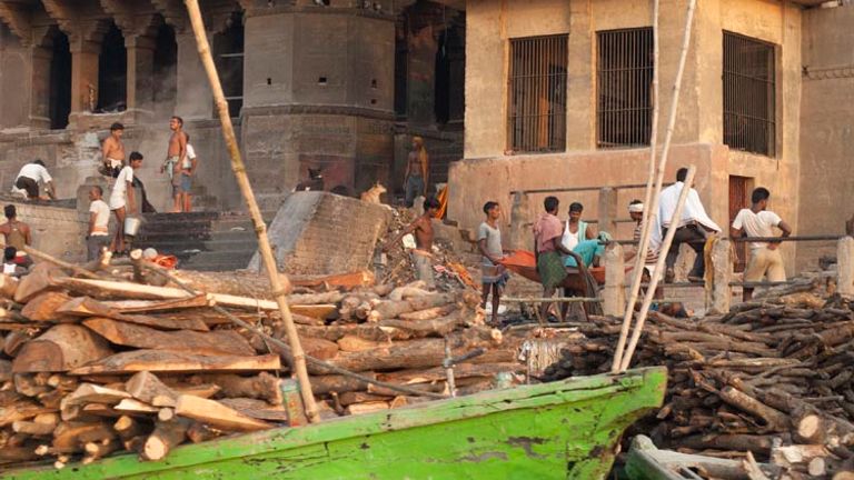 Some ghats are used exclusively for cremations, which are carried out by an Untouchable Caste. // © 2014 Mindy Poder