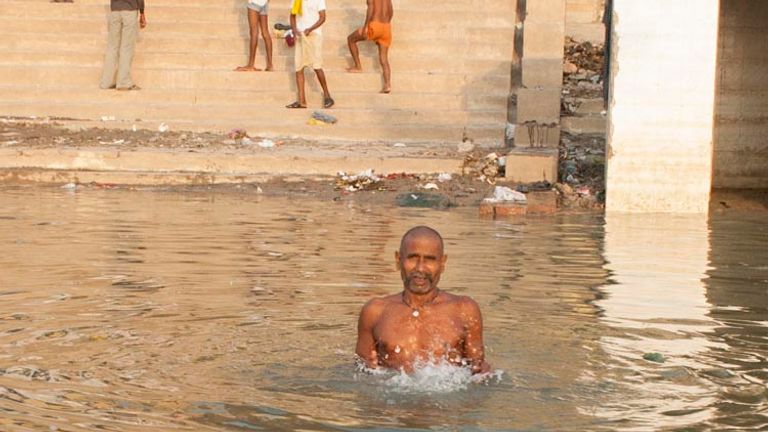 Varanasi has more than 80 ghats (a series of steps that lead into the river), and most ghats are used for bathing. // © 2014 Mindy Poder