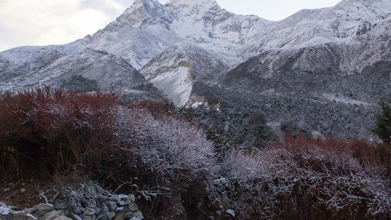 Trekkers on the Everest route are treated with views of many of the world’s highest peaks, including Ama Dablam. // © 2015 Mindy Poder