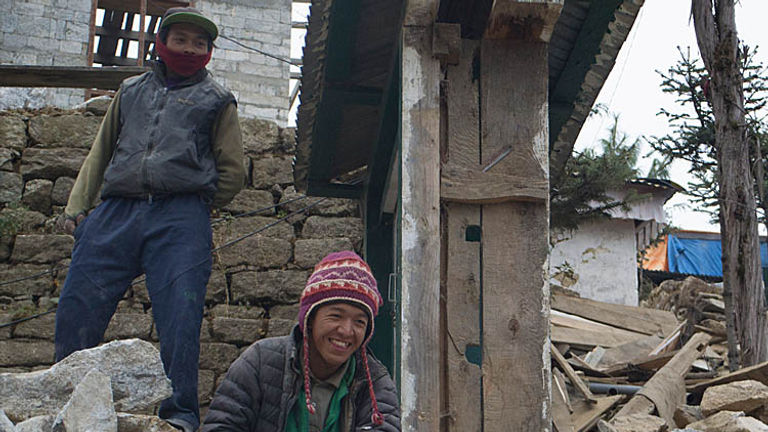 The dental clinic in Namche Bazaar is the only building that was destroyed, and it’s being rebuilt. // © 2015 Mindy Poder