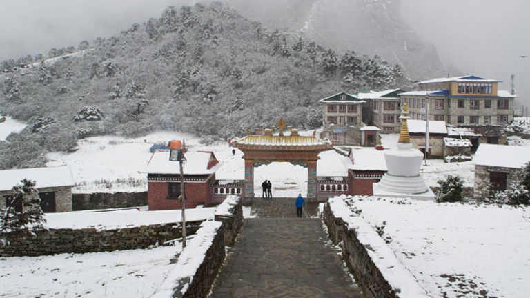 Outside of Tengboche Monastery in the snow // © 2015 Mindy Poder