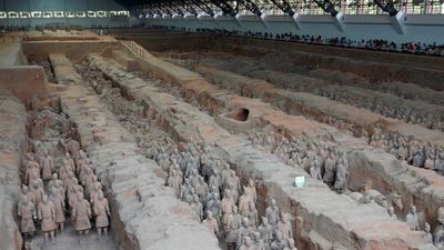 Discovered in 1974 by local farmers digging a well, Pit One at the Emperor Qin Shi Huang Mausoleum Museum near Xian, China, is home to more than 6,000 reconstructed terra-cotta warriors and horses. // © 2015 Shane Nelson