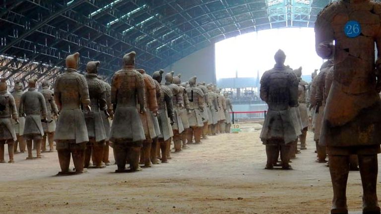 Archaeologists have yet to discover a terra-cotta warrior that’s completely intact; all of those on display at the museum have been painstakingly pieced together from broken fragments. // © 2015 Shane Nelson