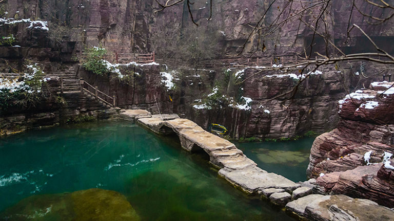 Visiting Hongshi Gorge in the winter offers a different perspective and less crowds. // © 2016 Henan Tourism