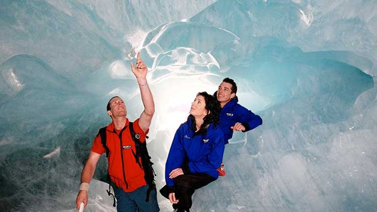 After a self-drive, they got ready for a guided heli-hike in Franz Josef Glacier, where they saw glacier ice caves, pinnacles and seracs. // © 2014 Flickr/NZGlacierGuides