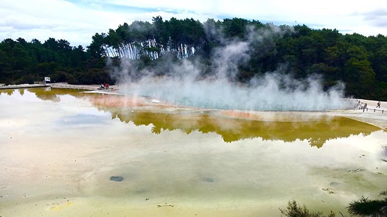 The colorful hot springs in Wai-O-Tapu Thermal Wonderland’s geothermal park are as beautiful as they are smelly. // © 2017 Giselle Abcarian
