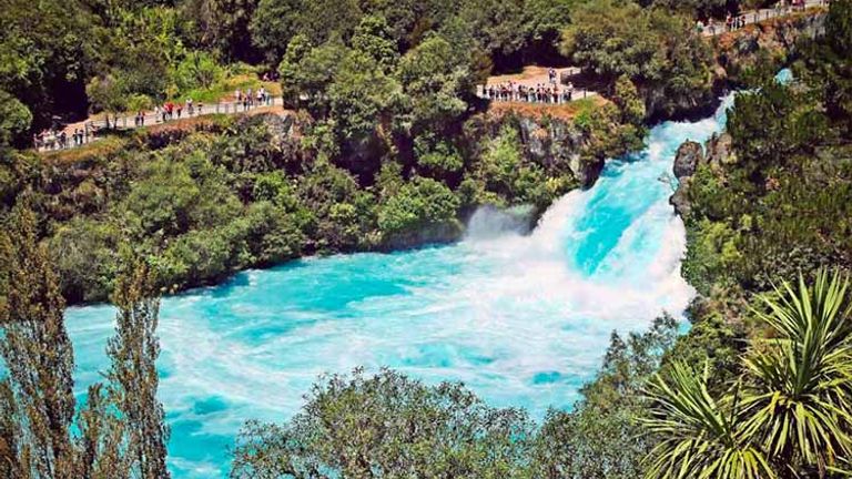 The magnificent Huka Falls in Taupo can be viewed from a number of different vantage points. // © 2017 Creative Commons user tattoodjay