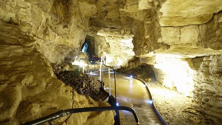 Travelers begin their exploration of the Waitomo Glowworm Caves by walking through the dry, upper-level limestone passageways. // © 2017 Creative Commons user oclipa