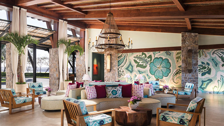 A handcrafted Tico mosaic impresses guests in the chic, colorful lobby. // © 2015 Four Seasons Resort Costa Rica at Peninsula Papagayo
