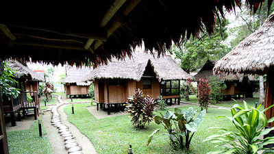 Cabanas dot the grounds at Inkaterra Reserva Amazonica, a jungle lodge in the heart of Peru’s Tambopata National Reserve. // © 2014 Megan Leader