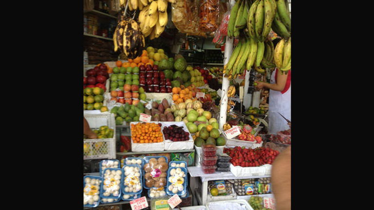 A public market in Lima, Peru, offers a wide range of unique fruits and vegetables. // (c) 2013 Kenneth Shapiro
