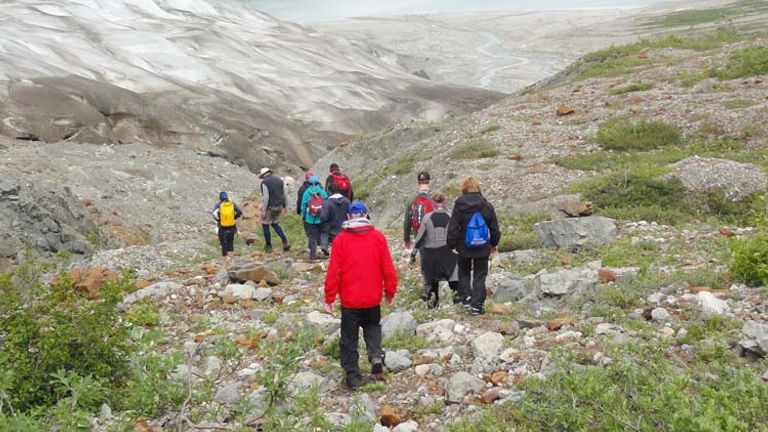 The magnificent vista of Reid Inlet stretched out as hikers made their way down from the glacier. // © 2014 Dennis Sides
