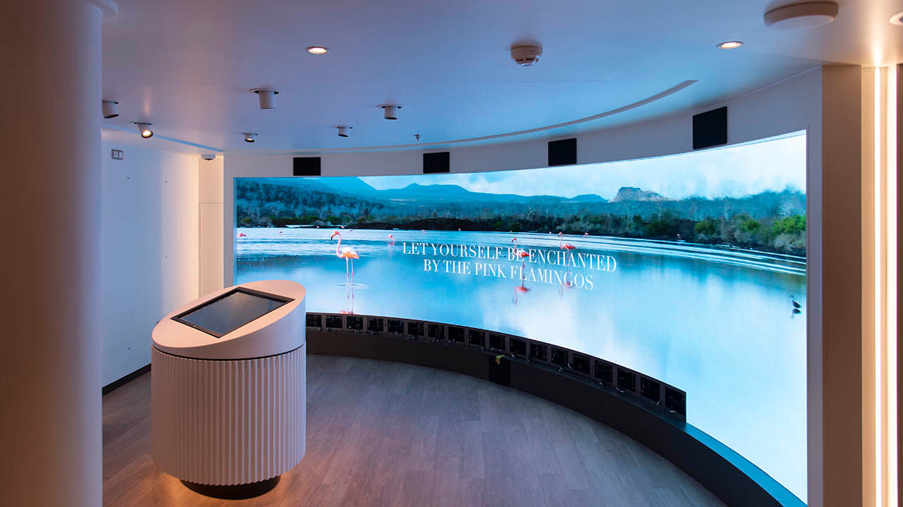 Before guests are whisked ashore or board zodiac cruises, the Basecamp offers an interactive digital wall to engage with destination-centric content (once fully installed).