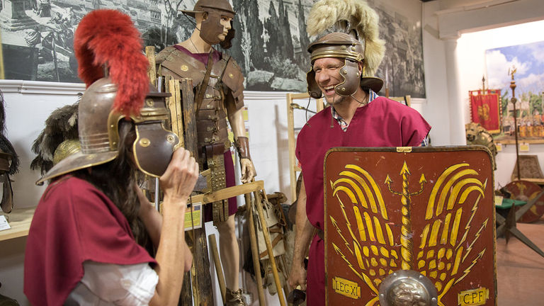 During Royal Caribbean’s gladiator experience in Rome, passengers do some hands-on learning.