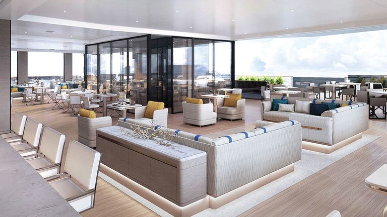 The stylish, yet comfortable, setting of the Marina Lounge will give passengers on The Ritz-Carlton Yacht Collection a place to socialize.