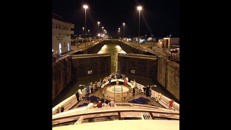 As the trip wound to a close, the excitement ramped up for our nighttime passage through the Panama Canal. // © 2016 Michelle Juergen